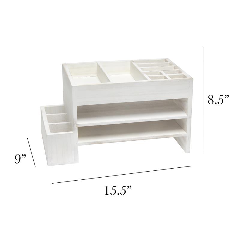 Elegant Designs Home Office Desk Organizer with Storage Cubbies White Wash