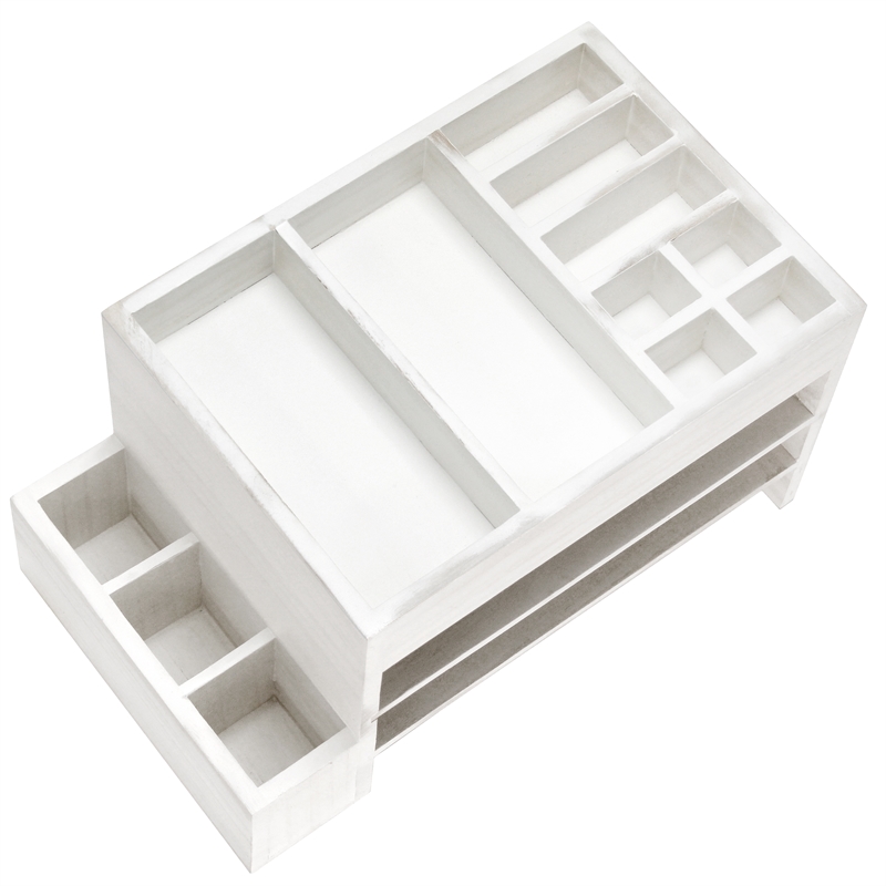 Elegant Designs Home Office Desk Organizer with Storage Cubbies White Wash