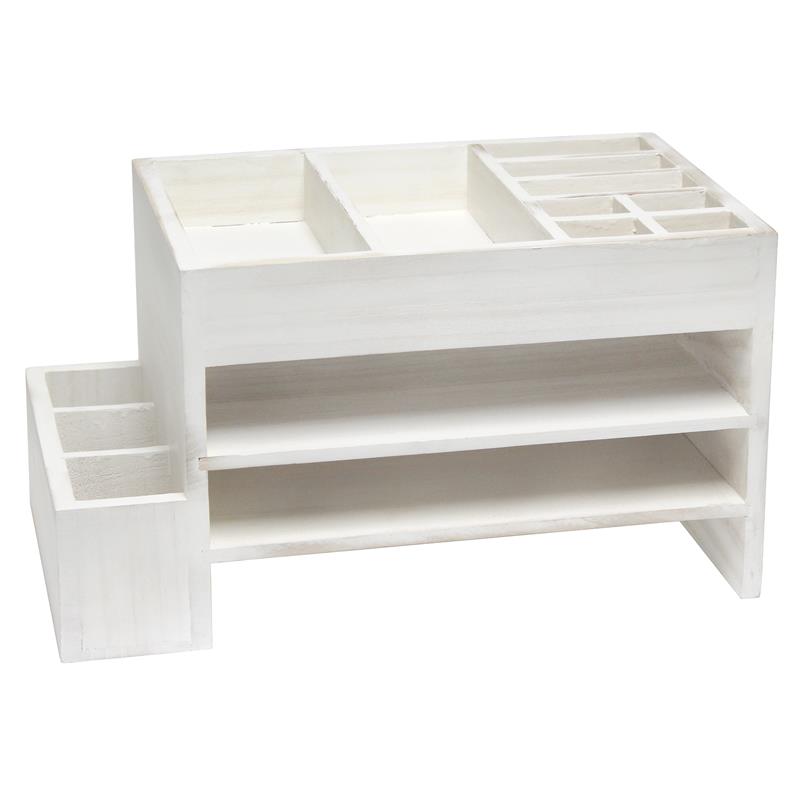 Elegant Designs Home Office Desk Organizer with Storage Cubbies White Wash