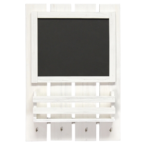 Elegant Designs Chalkboard Sign with Key Holder Hooks White Wash