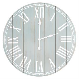 Elegant Designs Wood Plank 23&quot Large Rustic Coastal Wall Clock Light Blue Wash