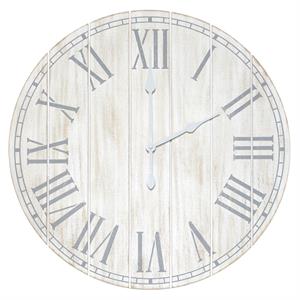 Elegant Designs Wood Plank 23&quot Large Coastal Rustic Wall Clock  White Wash