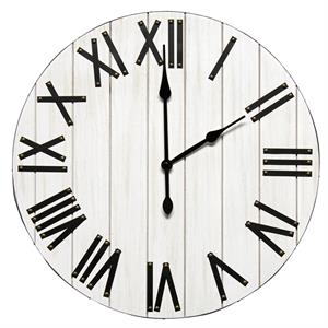 Elegant Designs Handsome 21&quot Rustic Farmhouse Wood Wall Clock  White Wash