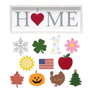 Elegant Designs Wooden Seasonal Interchangeable Symbol &quotHome&quot Frame White Wash