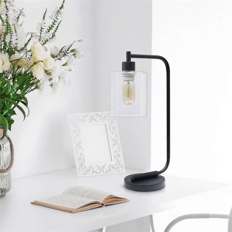 Lalia Home Modern Iron Desk Lamp with Glass Shade Black