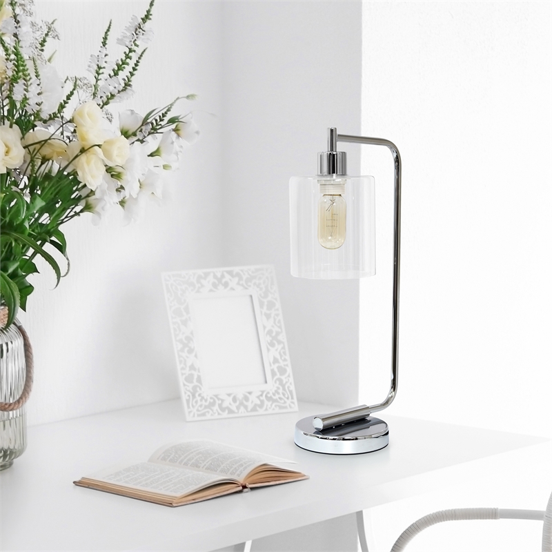 Lalia Home Modern Iron Desk Lamp with Glass Shade Chrome