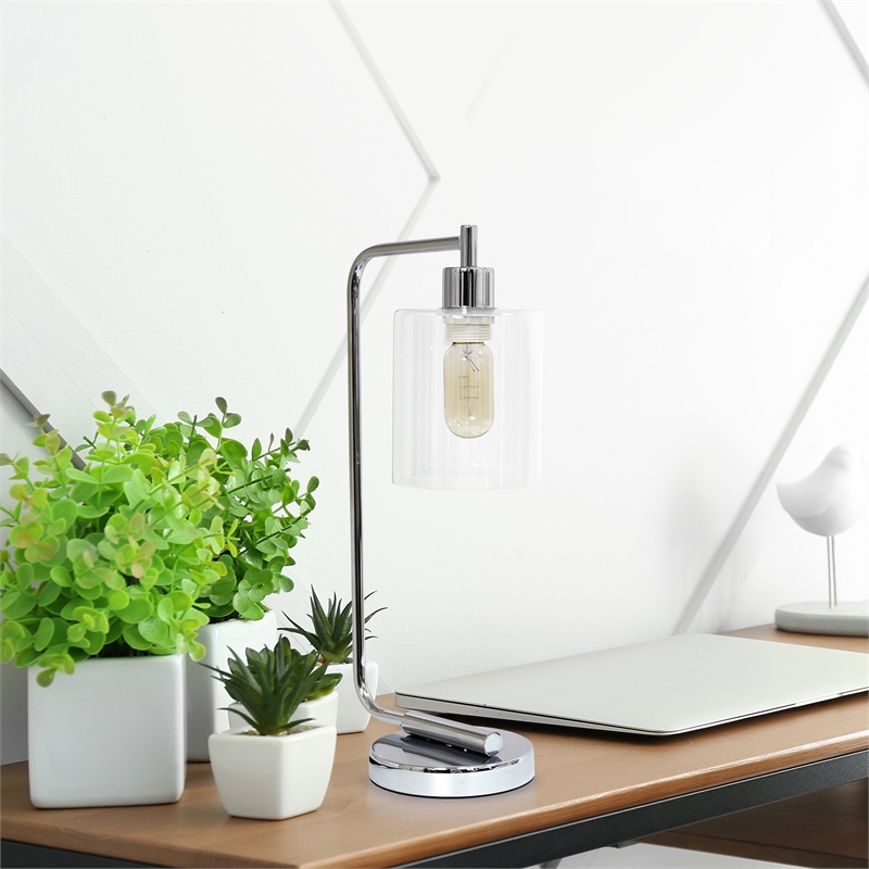 Lalia Home Modern Iron Desk Lamp with Glass Shade Chrome