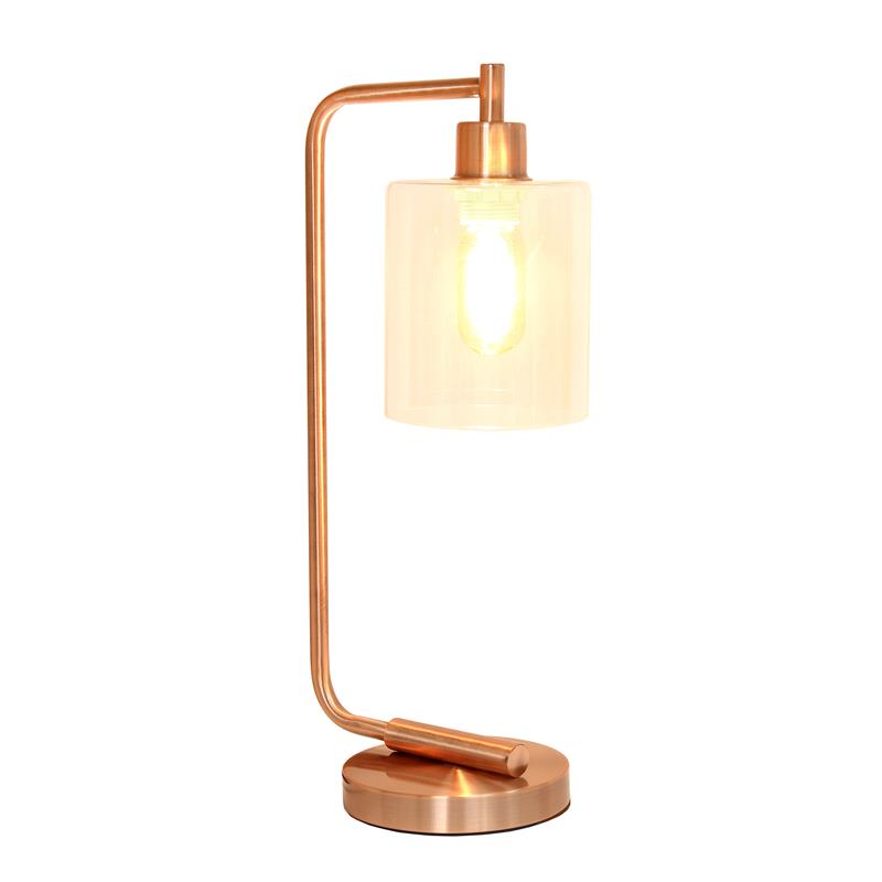 Lalia Home Modern Iron Desk Lamp with Glass Shade Rose Gold