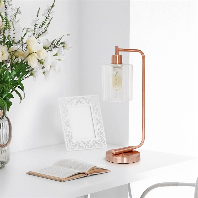 Lalia Home Modern Iron Desk Lamp with Glass Shade Rose Gold