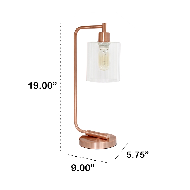 Lalia Home Modern Iron Desk Lamp with Glass Shade Rose Gold