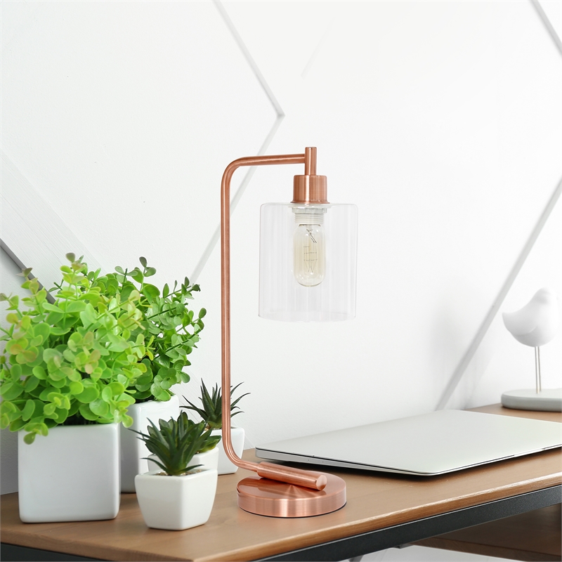Lalia Home Modern Iron Desk Lamp with Glass Shade Rose Gold