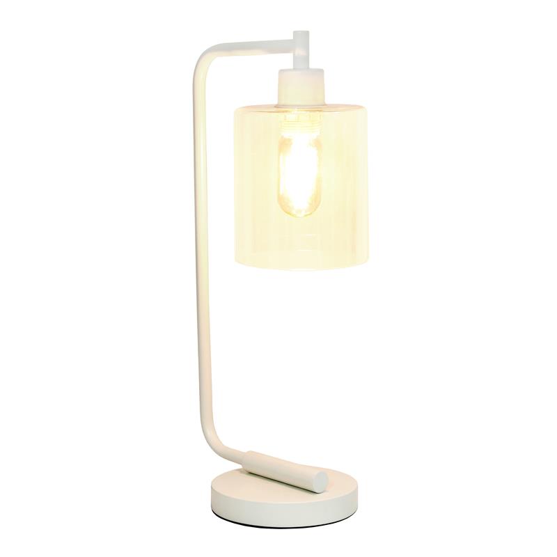 Lalia Home Modern Iron Desk Lamp with Glass Shade White