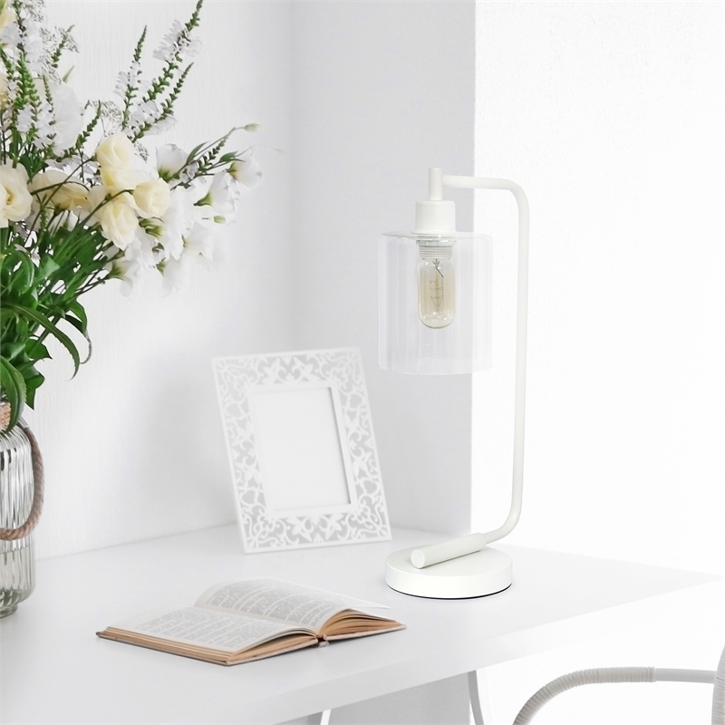 Lalia Home Modern Iron Desk Lamp with Glass Shade White