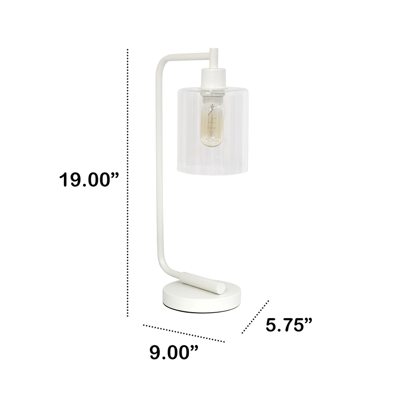 Lalia Home Modern Iron Desk Lamp with Glass Shade White