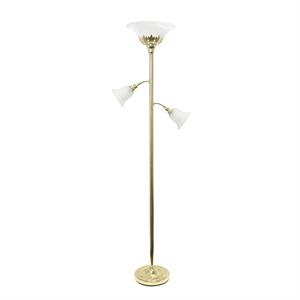 lalia home torchiere flr lmp with 2 reading lts and  glass shades gold