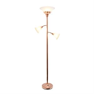 lalia home torchiere flr lmp with 2 reading lts and glass shades rose gold