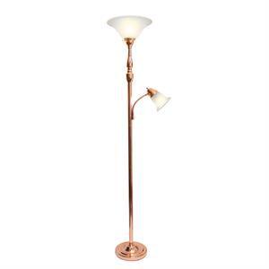 lalia home torchiere flr lmp with reading lt and marble glass shades rose gold