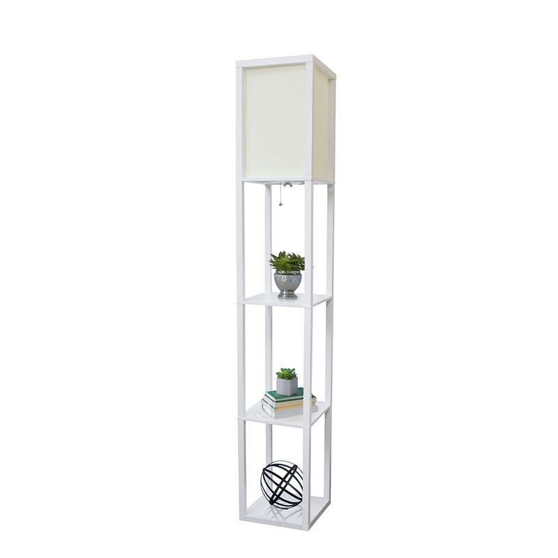 Lalia Home Column Shelf Floor Lamp with Linen Shade White