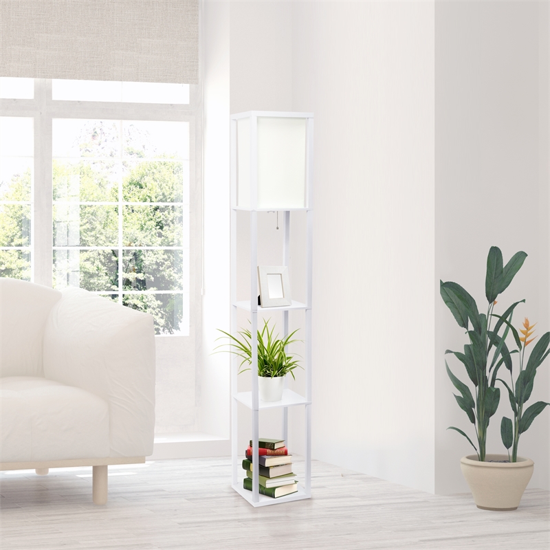 Lalia Home Column Shelf Floor Lamp with Linen Shade White