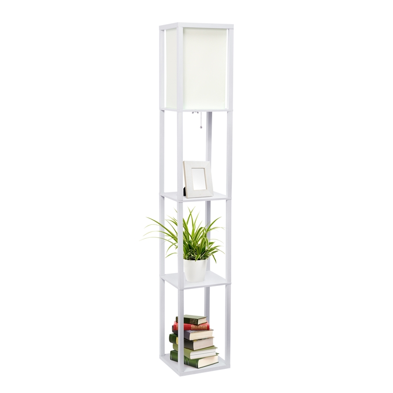 Lalia Home Column Shelf Floor Lamp with Linen Shade White