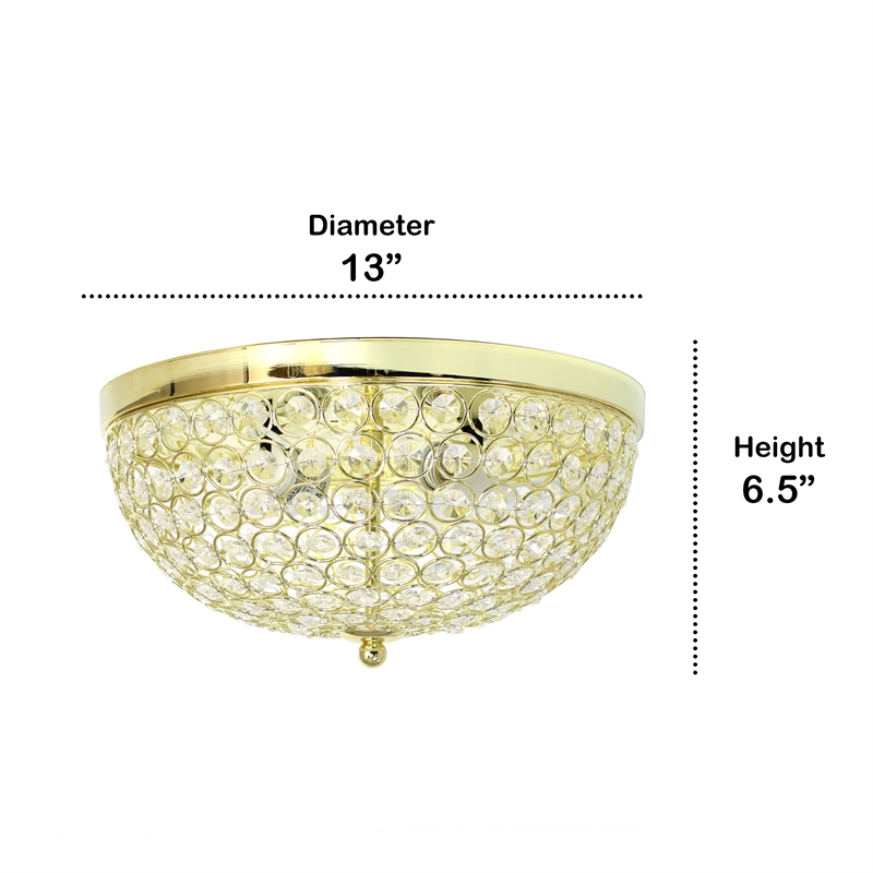Lalia Home Crystal Glam 2 Light Ceiling Flush Mount Gold