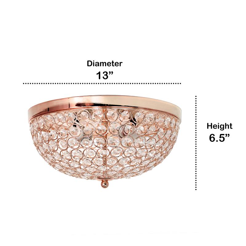 Lalia Home Crystal Glam 2 Light Ceiling Flush Mount Rose Gold