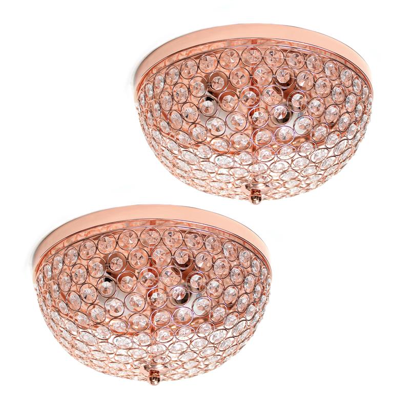 Lalia Home Crystal Glam 2 Light Ceiling Flush Mount 2 Pack Rose Gold