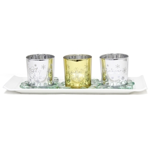 Elegant Designs Winter Wonderland Candle Set of 3 Silver and Gold