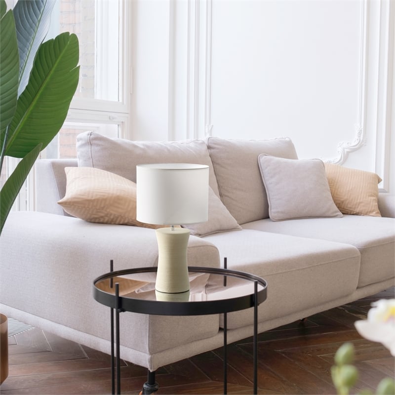 Simple Designs Beige Ceramic Hourglass Table Lamp