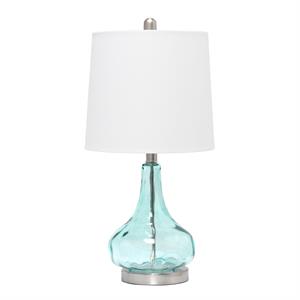 lalia home rippled glass table lamp with fabric shade blue