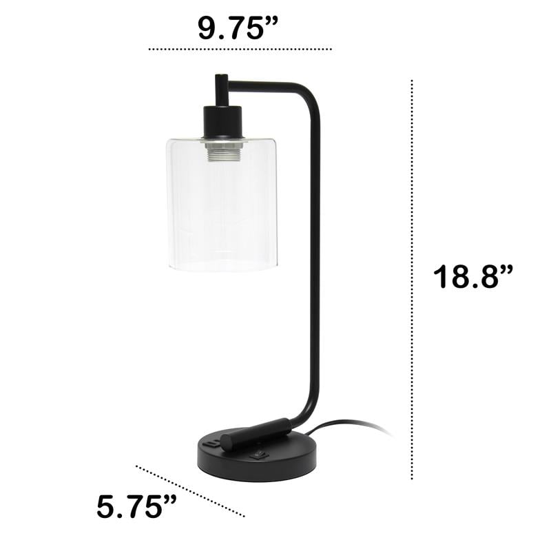 Lalia Home Modern Iron Desk Lamp with USB Port and Glass Shade Black