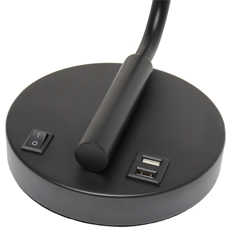Lalia Home Modern Iron Desk Lamp with USB Port and Glass Shade Black