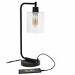 Lalia Home Modern Iron Desk Lamp with USB Port and Glass Shade Black