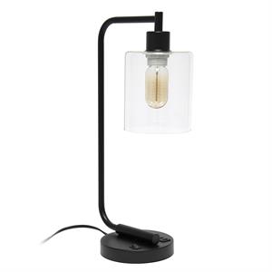 lalia home modern iron desk lamp with usb port and glass shade black