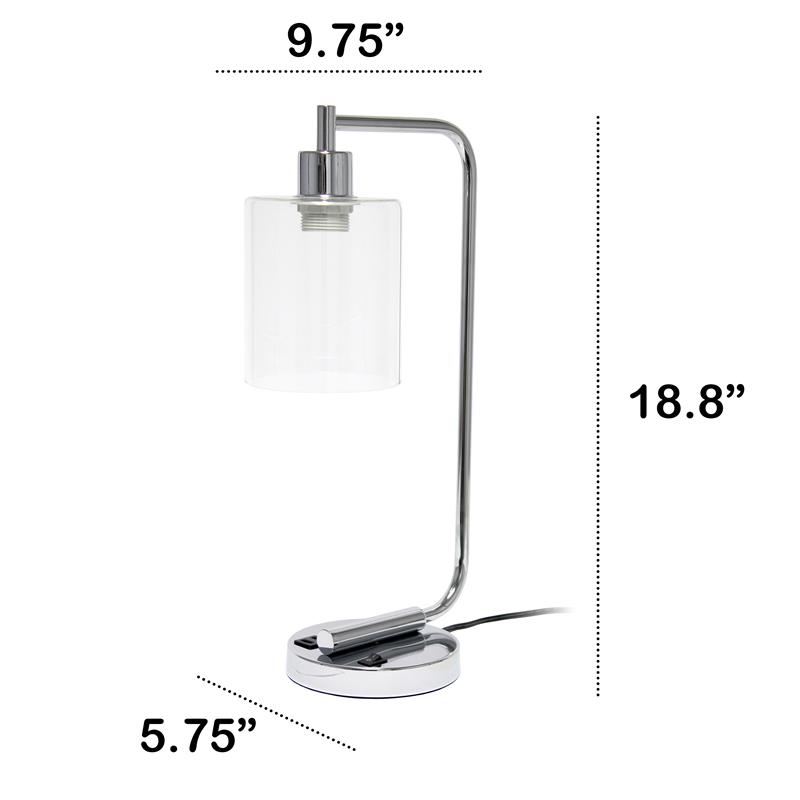 Lalia Home Modern Iron Desk Lamp with USB Port and Glass Shade Chrome