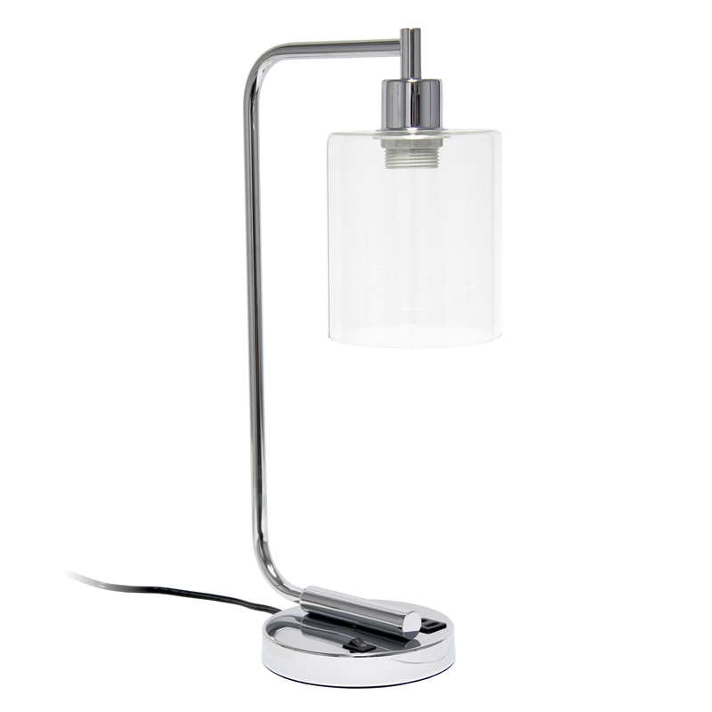 Lalia Home Modern Iron Desk Lamp with USB Port and Glass Shade Chrome