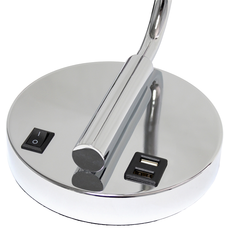 Lalia Home Modern Iron Desk Lamp with USB Port and Glass Shade Chrome