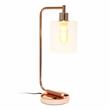 Lalia Home Modern Metal Desk Lamp with USB Port and Glass Shade Rose Gold