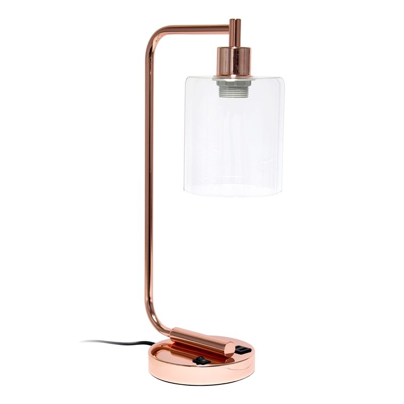 Lalia Home Modern Metal Desk Lamp with USB Port and Glass Shade Rose Gold