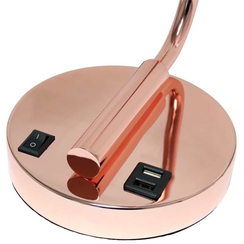 Lalia Home Modern Metal Desk Lamp with USB Port and Glass Shade Rose Gold