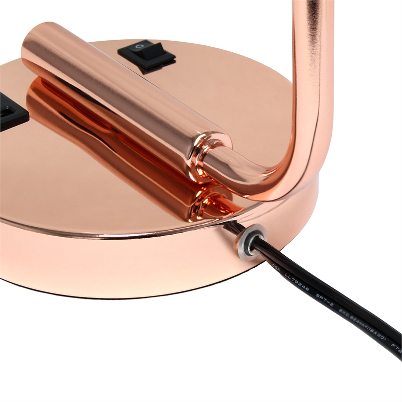 Lalia Home Modern Metal Desk Lamp with USB Port and Glass Shade Rose Gold