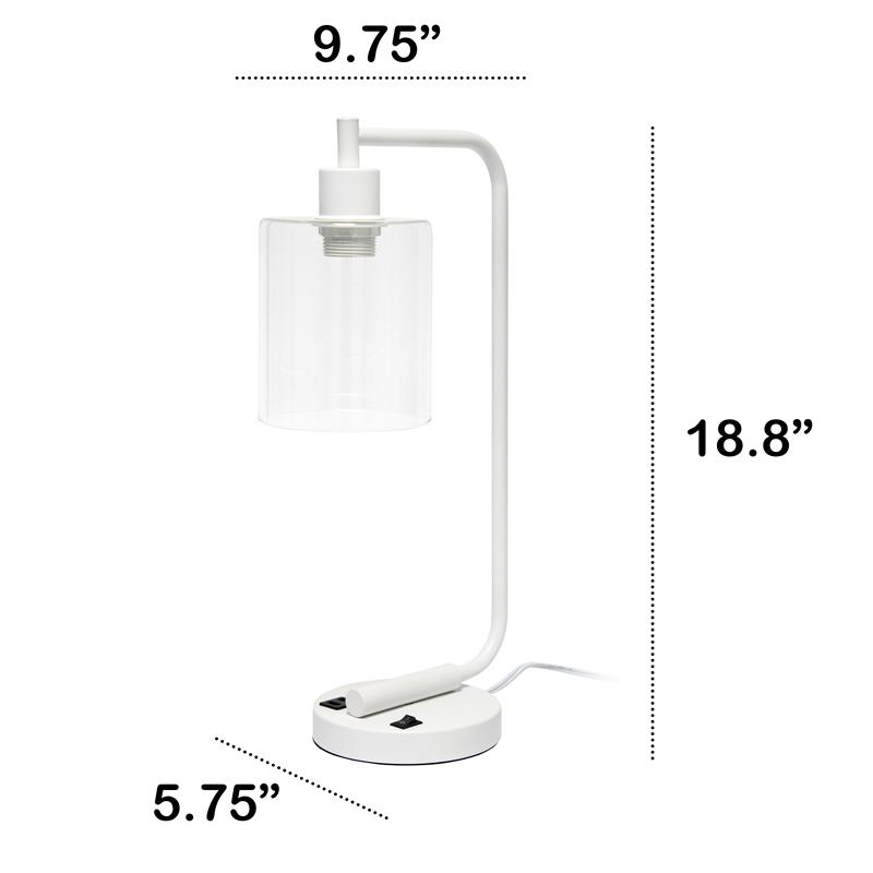 Lalia Home Modern Iron Desk Lamp with USB Port and Glass Shade White