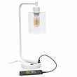 Lalia Home Modern Iron Desk Lamp with USB Port and Glass Shade White