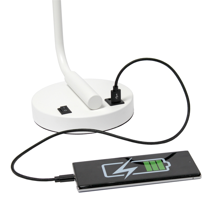 Lalia Home Modern Iron Desk Lamp with USB Port and Glass Shade White