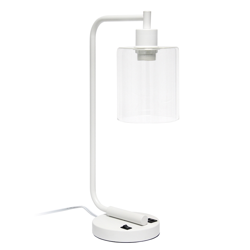 Lalia Home Modern Iron Desk Lamp with USB Port and Glass Shade White