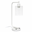 Lalia Home Modern Iron Desk Lamp with USB Port and Glass Shade White