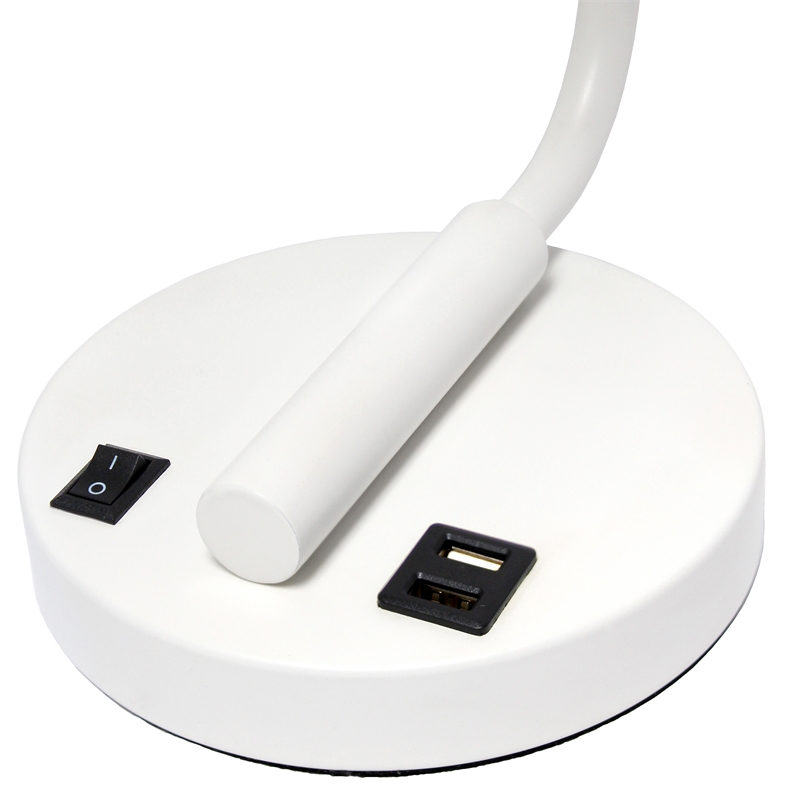 Lalia Home Modern Iron Desk Lamp with USB Port and Glass Shade White