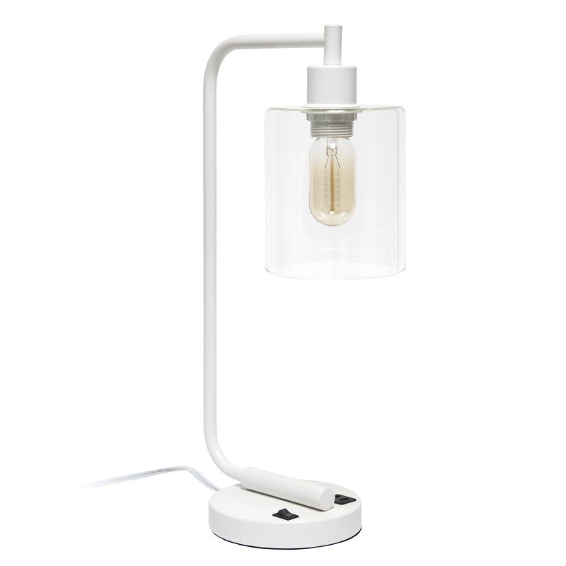 Lalia Home Modern Iron Desk Lamp with USB Port and Glass Shade White
