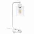 Lalia Home Modern Iron Desk Lamp with USB Port and Glass Shade White