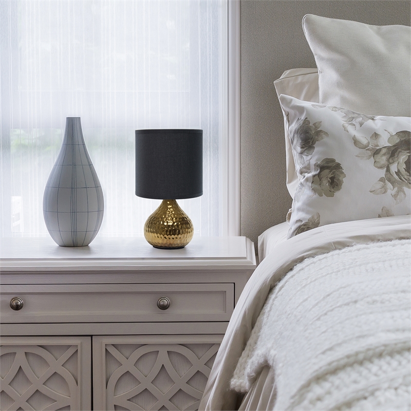 Simple Designs Hammered Gold Drip Mini Table Lamp Black